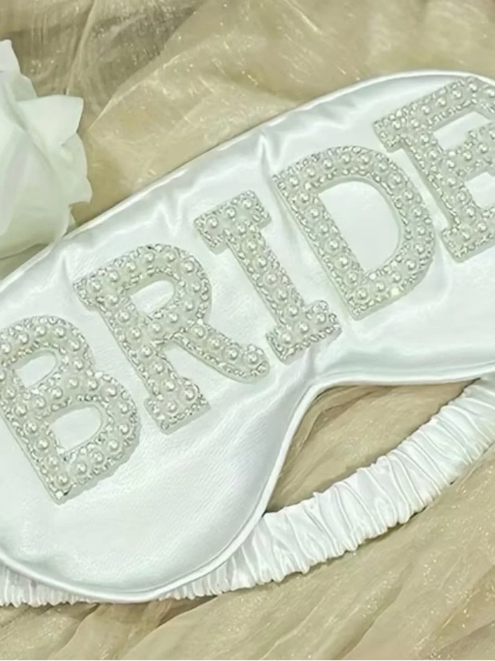Bridal Embellished White Satin Sleep Mask - BRIDE